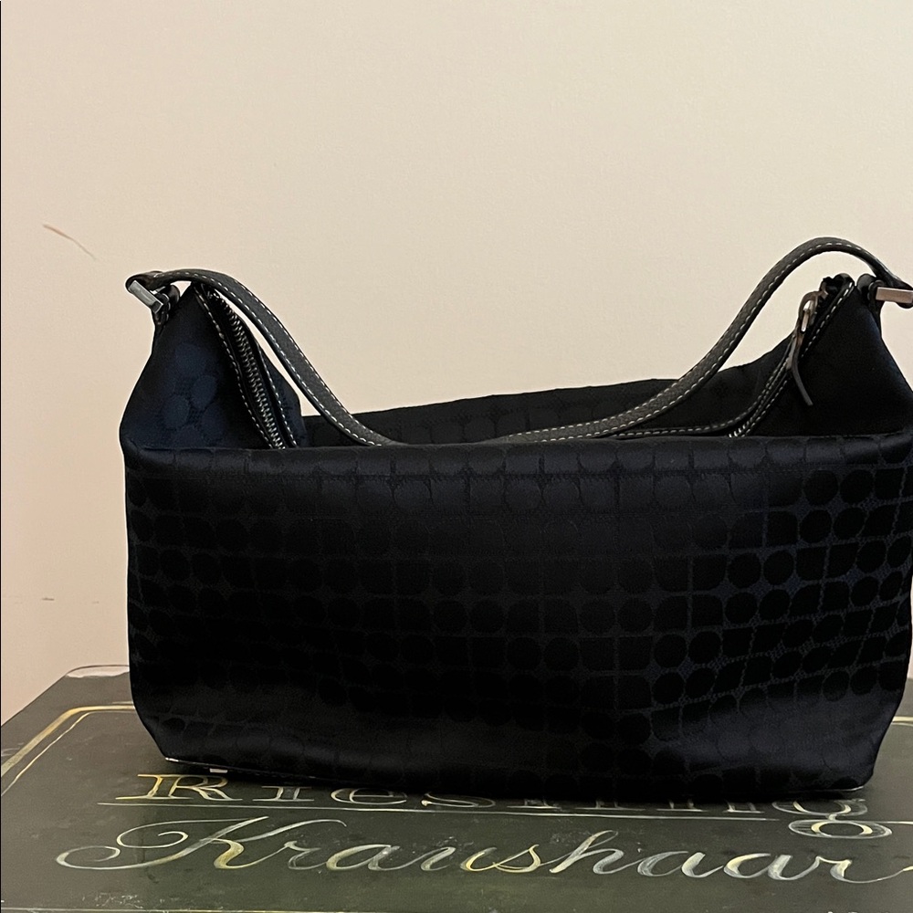 kate spade Black Satin Shoulder Bag with Subtle Dot Pattern